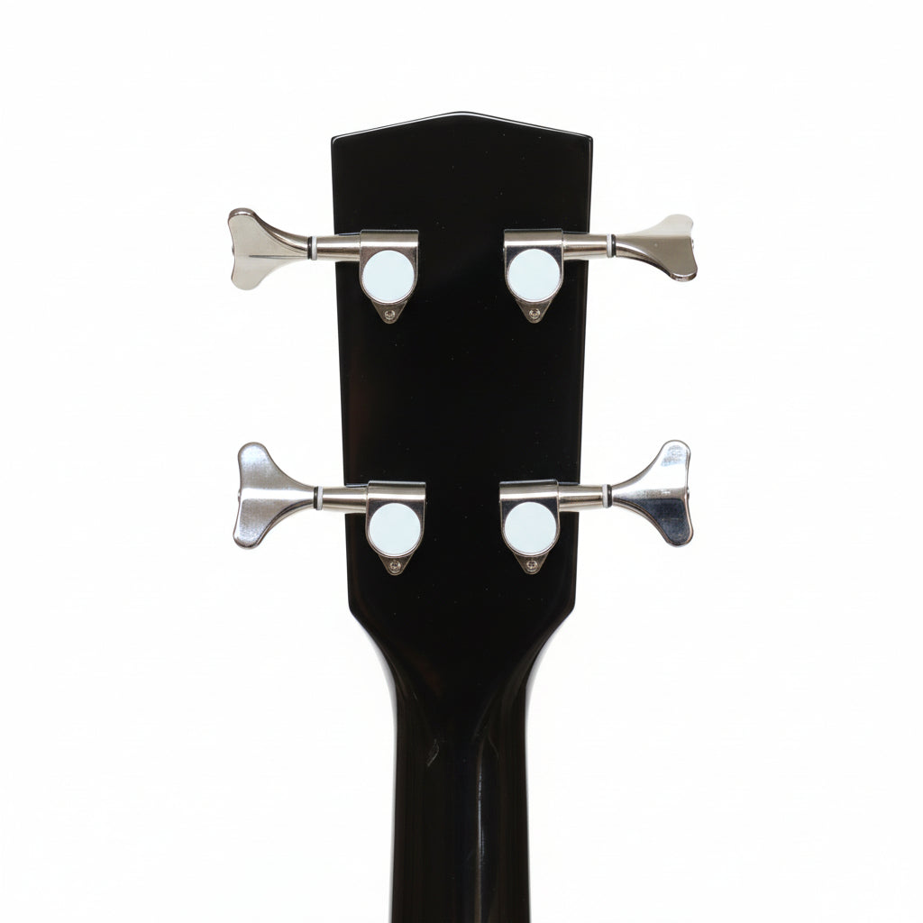 MUSICARTNEY | BAJO ELECTROACÚSTICO COLOR NEGRO, ALTO BRILLO, STILO SUPER JUMBO, TAPA DE ABETO ROJO, CUERPO Y MASTIL DE CAOBA