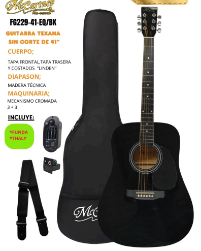 MCCARTNEY | GUITARRA TEXANA SIN CORTE 41" NEGRA
