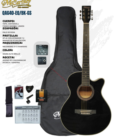 MCCARTNEY | GUITARRA ELECTROACUSTICA 40" COLOR NEGRO ALTO BRILLO