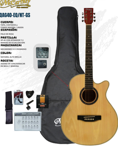 MCCARTNEY | GUITARRA ELECTROACUSTICA 40" COLOR NATURAL ALTO BRILLO