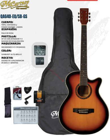 GUITARRA ELECTROACUSTICA 40" COLOR SOMBREADO ALTO BRILLO