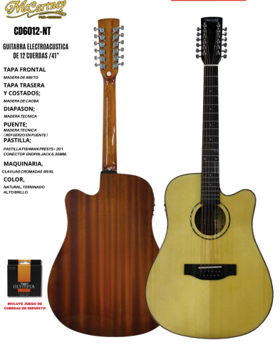 MCCARTNEY | GUITARRA ELECTROACUSTICA DE 12 CUERDAS ALTO BRILLO COLOR NATURAL