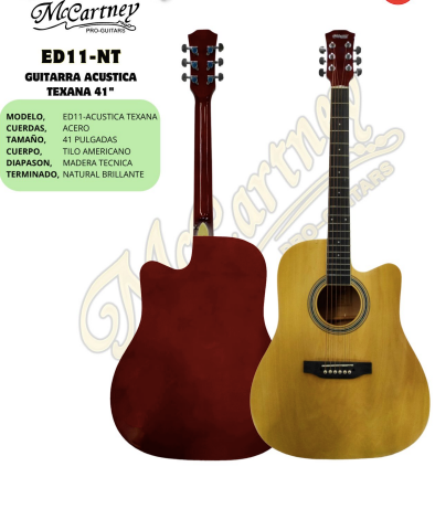 MCCARTNEY | GUITARRA ACUSTICA TEXANA 41 PULGADAS COLOR NATURAL BRILLANTE
