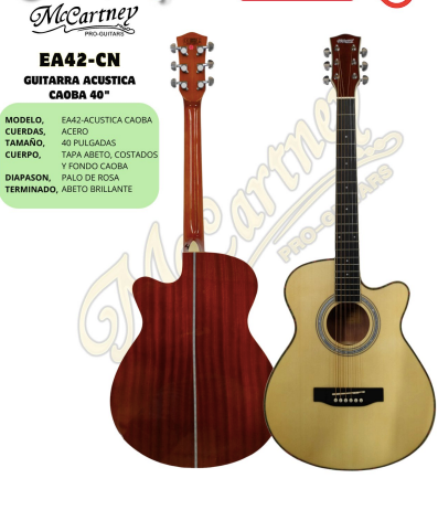 MCCARTNEY | GUITARRA ACUSTICA ABETO DE40 PULGADAS COLOR CAOBA BRILLANTE