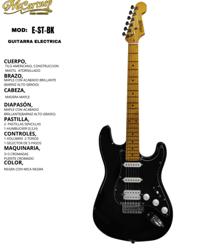 MCCARTNEY | GUITARRA ELECTRICA COLOR NEGRO EST SSH