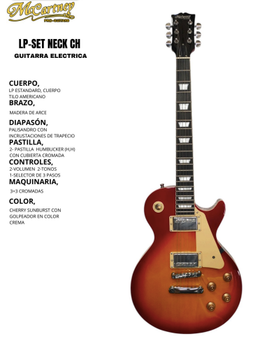 MCCARTNEY | GUITARRA ELECTRICA E-LP SET NECK SANDARD CUERPO SOLIDO COLOR CHERRY SUNBURTS