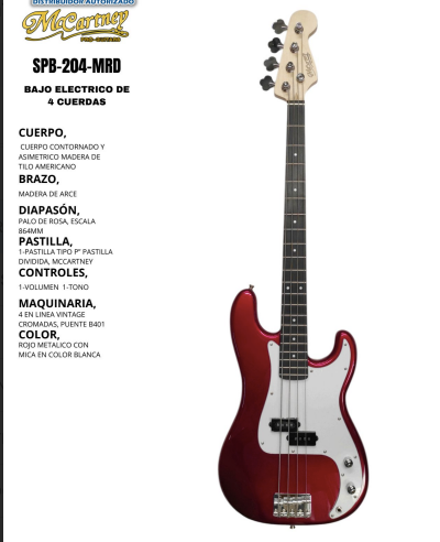 MCCARTNEY | BAJO DE 4 CUERDAS COLOR METALIC RED