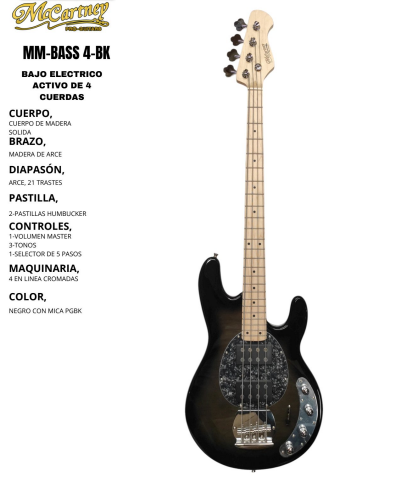 MCCARTNEY | BAJO ELECTRICO ACTIVO MM DE 4 CUERDAS COLOR NEGRO SOMBREADO