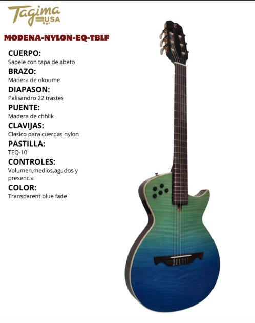 TAGIMA | GUITARRA ELÉCTROACÚSTICA COLOR TRANSPARENT BLUE FADE GLOSS