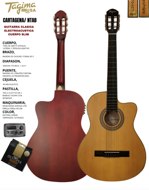 TAGIMA | GUITARRA ELECTROACÚSTICA SLIM SERIE LATAM COLOR NATURAL AMBER