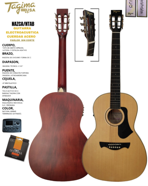 TAGIMA | GUITARRA ELECTROACÚSTICA SERIE LATAM COLOR NATURAL AMBER