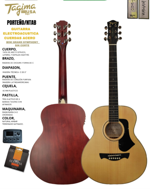 TAGIMA | GUITARRA ELECTROACÚSTICA SERIE LATAM, COLOR NATURAL AMBER