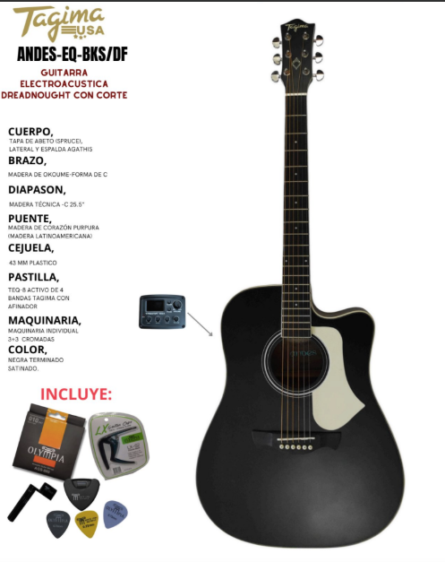 TAGIMA | GUITARRA ELECTROACÚSTICA SERIE LATAM COLOR VINTAGE SUNBURST