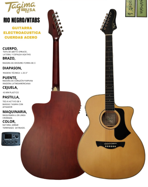 TAGIMA | GUITARRA ELECTROACÚSTICA SERIE LATAM COLOR NATURAL AMBER SATIN