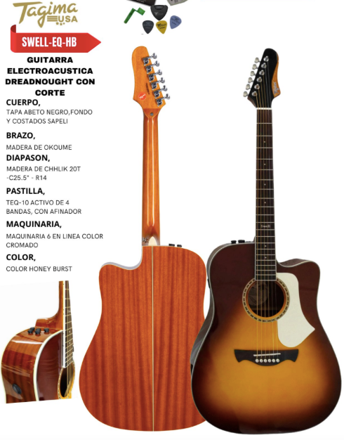 TAGIMA | GUITARRA ELECTROACUSTICA TAGIMA SWELL ACERO COLOR HONEY BURST