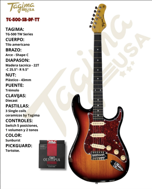 TAGIMA | GUITARRA ELECTRICA TIPO ST, COLOR SOMBREADO CON MICA VINO