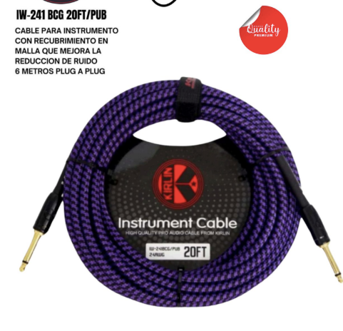 KIRLIN | CABLE NEGRO/BLANCO PLUG 6 METROS