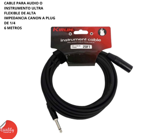 KIRLIN | CABLE NEGRO LISO CANON MACHO A PLUG 1/4 MONO 6 METROS