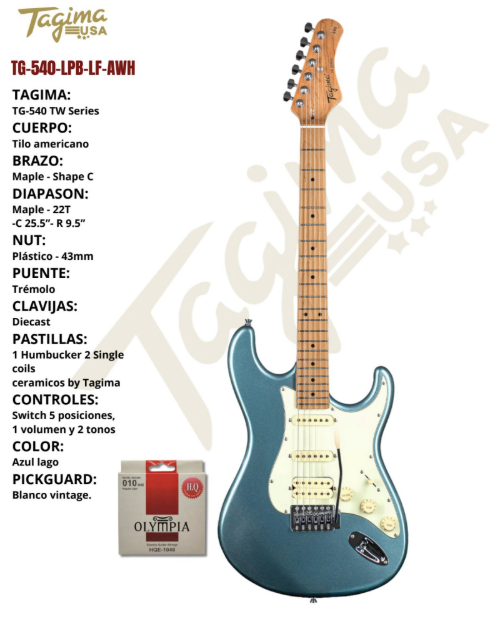TAGIMA | GUITARRA ELECTRICA TIPO ST , COLOR AZUL LAGO