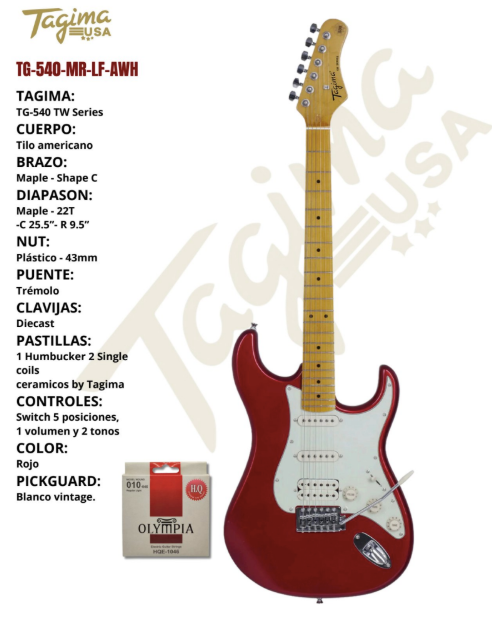 TAGIMA | GUITARRA ELECTRICA TIPO ST, COLOR ROJO METALICO