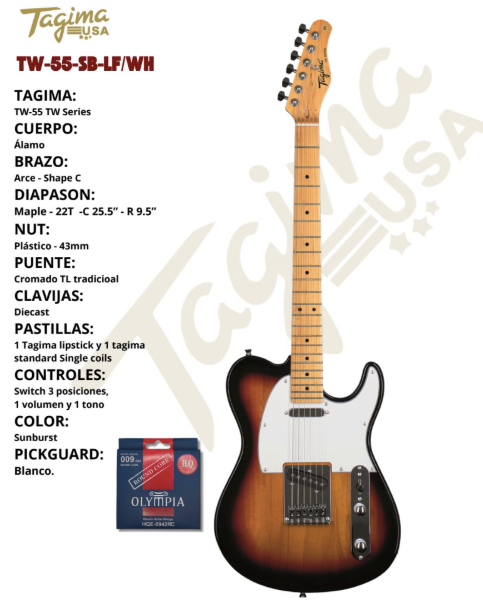 TAGIMA | GUITARRA ELECTRICA SERIE TW,  COLOR SOMBREADO