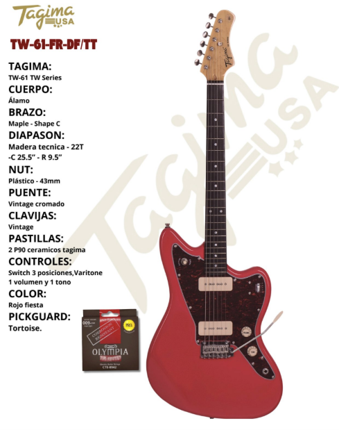 TAGIMA | GUITARRA ELECTRICA SERIE TW, COLOR ROJO MICA VINO