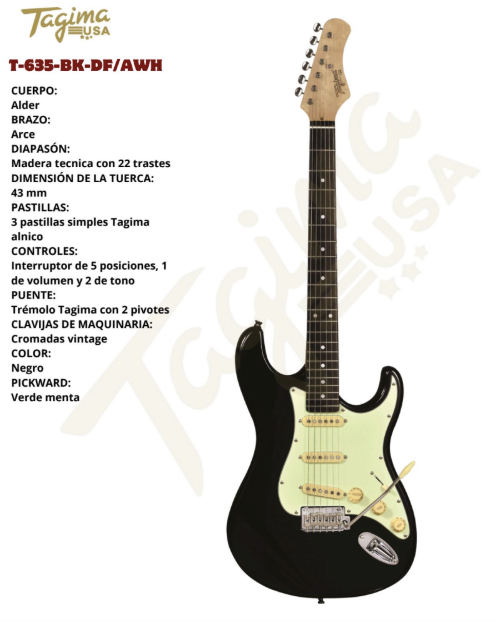TAGIMA | GUITARRA ELÉCTRICA CUERPO ALDER COLOR NEGRO