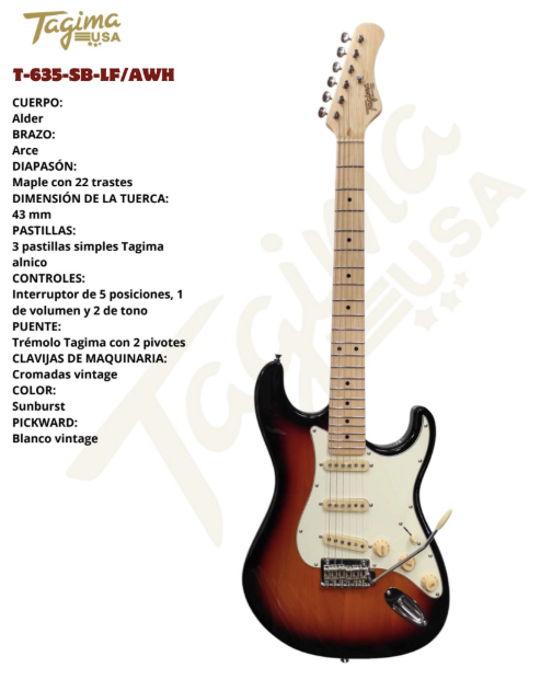 TAGIMA | GUITARRA ELÉCTRICA CUERPO ALDER COLOR SUNBURST