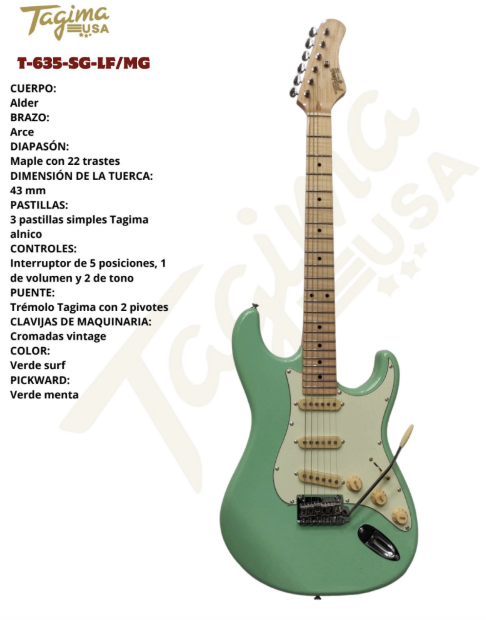 TAGIMA | GUITARRA ELÉCTRICA CUERPO ALDER COLOR SURF GREEN
