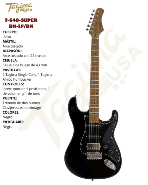 TAGIMA | GUITARRA TIPO ST, CUERPO DE ALDER COLOR NEGRO