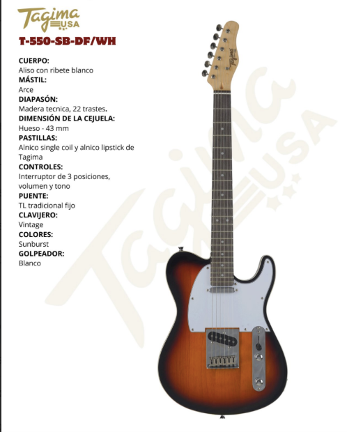 TAGIMA | GUITARRA TAGIMA ELECTRICA TIPO TELECASTER COLOR SUNBURST