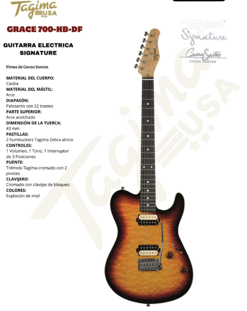 TAGIMA | GUITARRA ELECTRICA SIGNATURE CACAU SANTOS COLOR HONEY BURST