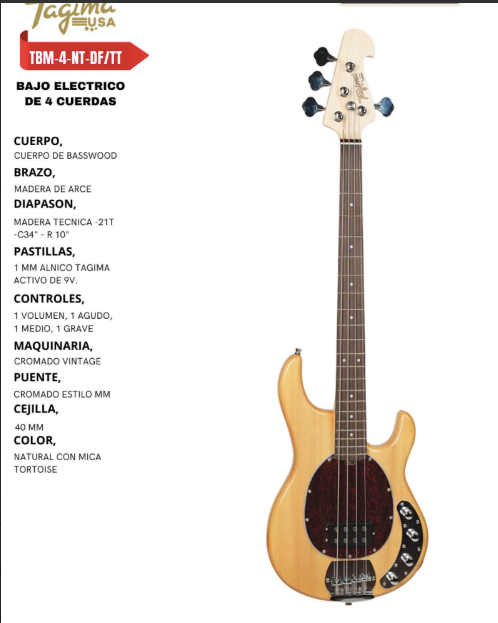 TAGIMA | BAJO ELECTRICO ACTIVO EN COLOR NATURAL