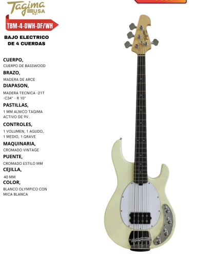 TAGIMA | BAJO ELECTRICO ACTIVO EN COLOR BLANCO OLYMPICO
