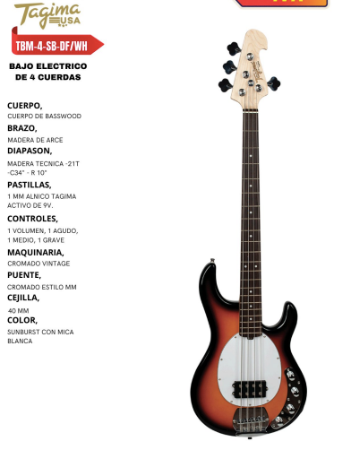 TAGIMA | BAJO ELECTRICO ACTIVO EN COLOR SUNBURST