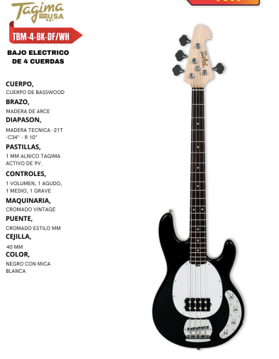 TAGIMA | BAJO ELECTRICO ACTIVO EN COLOR NEGRO