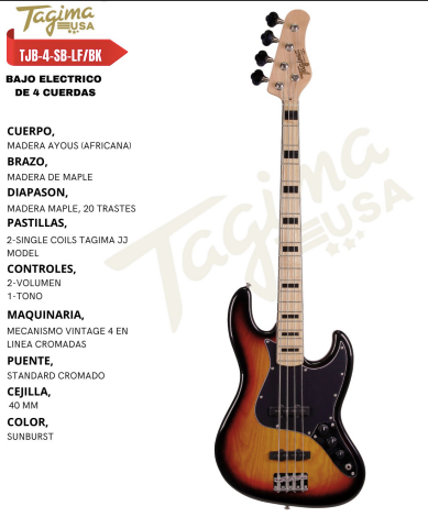 TAGIMA | BAJO ELECTRICO TAGIMA 4 CUERDAS TIPO JAZZ BASS COLOR SOMBREADO