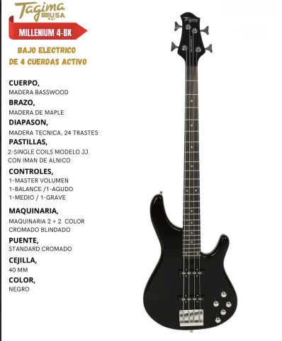 TAGIMA | BAJO DE 4 CUERDAS ZURDO CLASSIC SERIES COLOR NEGRO