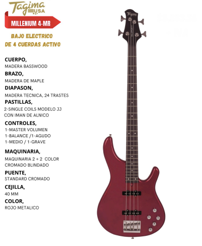 TAGIMA | BAJO DE 4 CUERDAS CLASSIC SERIES COLOR ROJO METÁLICO