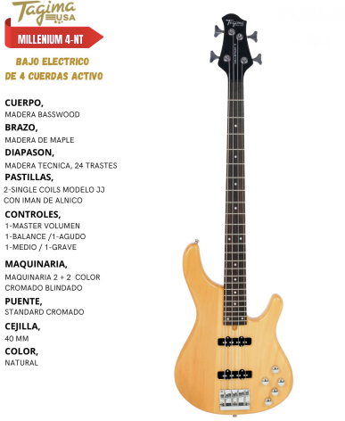 TAGIMA | BAJO DE 4 CUERDAS CLASSIC SERIES COLOR NATURAL