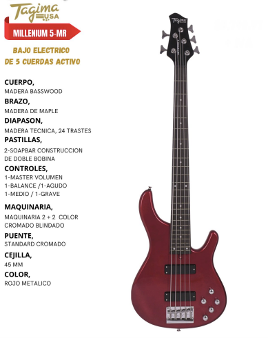 TAGIMA | BAJO DE 5 CUERDAS CLASSIC SERIES COLOR ROJO