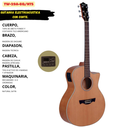 TAGIMA | GUITARRA ELECTROACÚSTICA SERIE TW, COLOR NATURAL