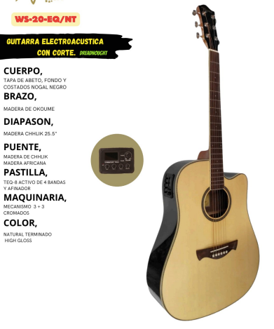 TAGIMA | GUITARRA ELECTROACUSTICA CON CORTE, SERIE WALNUT, COLOR NATURAL