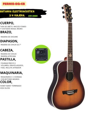 TAGIMA | GUITARRA ELECTROACUSTICA DE VIAJE 3/4, SERIE CANADA, COLOR SOMBREADO