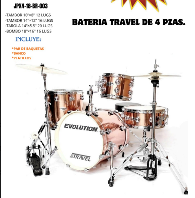 EVOLUTION | BATERIA 4 PZAS BRONCE CON BRILLOS 10X8 ( TRAVEL )