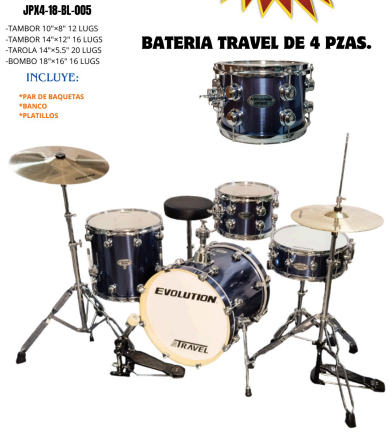 EVOLUTION | BATERIA NYTRO X FACTOR CON PLATILLOS, COLOR PLATA CON RAYAS