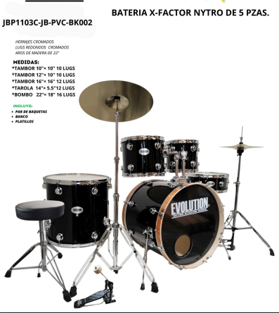 EVOLUTION | BATERIA NYTRO X FACTOR 5 PZAS. COLOR NEGRO