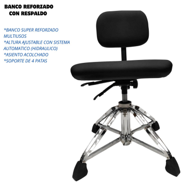 EVOLUTION | BANCO PARA BATERISTA,REFORZADO DE 4 PATAS ALTURA AJUSTABLE CON SISTEMA DE AUTOMATICO (HIDRAULICO) MATERIAL PIEL
