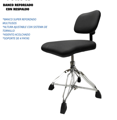 EVOLUTION | BANCO PARA BATERISTA,REFORZADO DE 4 PATAS ALTURA AJUSTABLE CON SISTEMA DE TORNILLO MATERIAL PIEL
