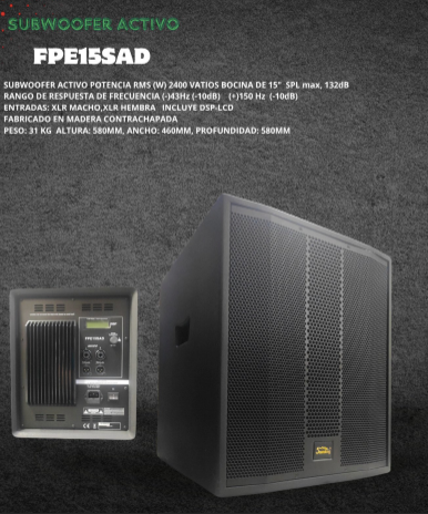 SOUNDKING | SUBWOOFER ACTIVO DE ALTA POTENCIA DE 2400W,DSP DE 24 BITS/48 KHZ INTEGRADO EN EL AMPLIFICADOR ATRAVEZ DE LA PANTALLA LCD PARA AJUSTAR LOS PARAMETROS DE ECUALIZACION 134 dB SPL maximo